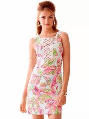 Vintage Lilly Pulitzer Rosie In the Vias Lace Detail Square Neck Shift Dress